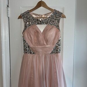 Jovani Peach Rhinestone Prom Dress